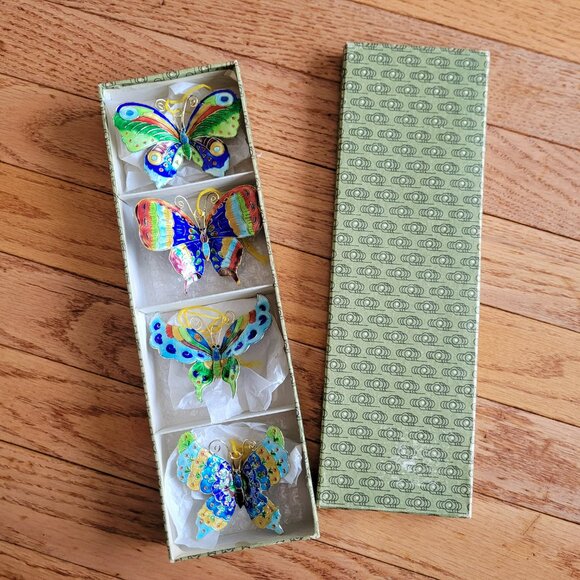 Cloisonne Butterfly Ornaments Lot of Four Butterflies Enamel on Brass - Picture 2 of 16